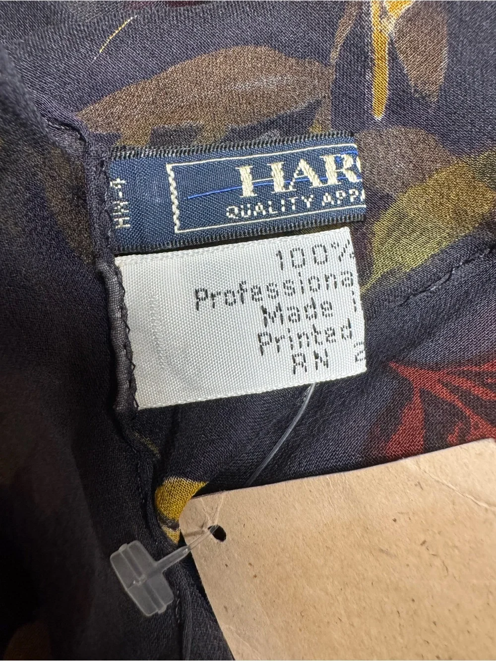 Harold's Vintage Silk Black Scarf with Mustard and Olive Leaf Print